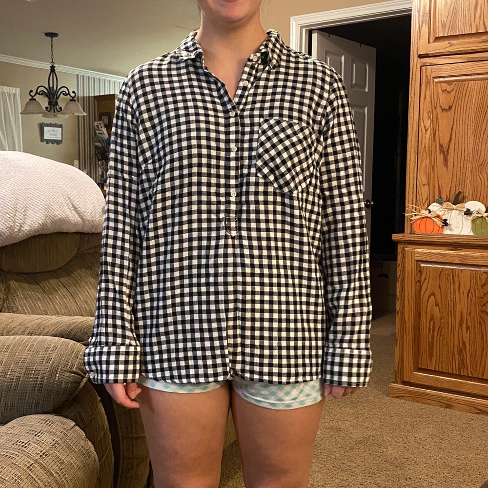 Black and White Checkered Button-Up Shirt